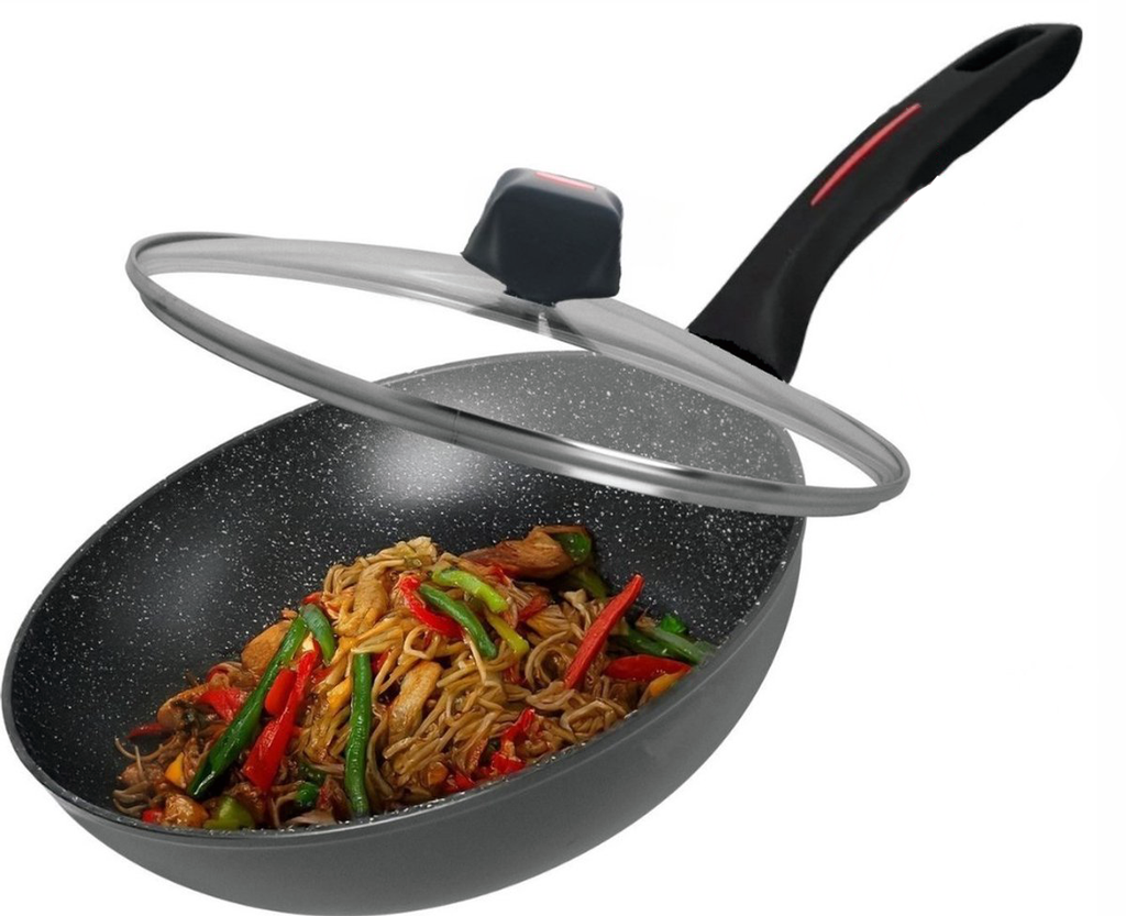 Royalty Line RL-FWN28 : wok à induction avec revêtement effet marbre et couvercle - 28 cm