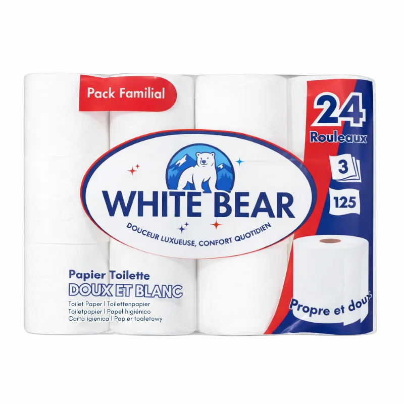 White Bear TP-3P24P : Papier toilette 24 rouleaux, 3 épaisseurs, 125 feuilles et 14,1 m par rouleau