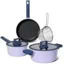 Just Perfecto JL-330: 6 Pieces Marble Coated Cookware Set with Gasket Rim Lids - Blue