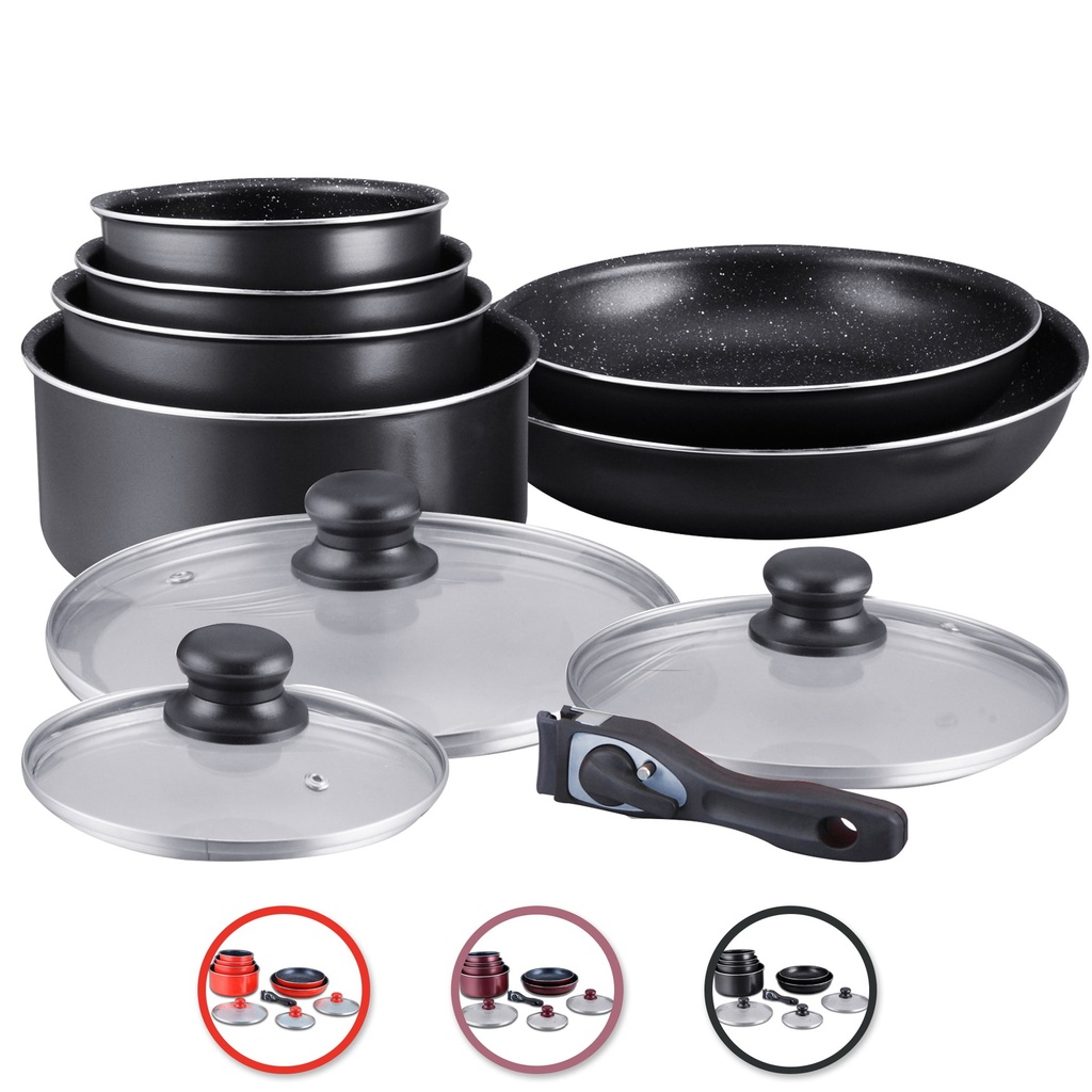 Herzberg HG-5000: 10-teiliges Kochgeschirr-Set mit Marmorbeschichtung