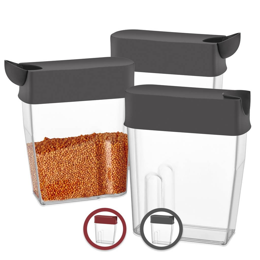 Herzberg HG-L786: Juego de 3 recipientes de almacenamiento para ahorro de alimentos secos y cereales Floopy con pico vertedor