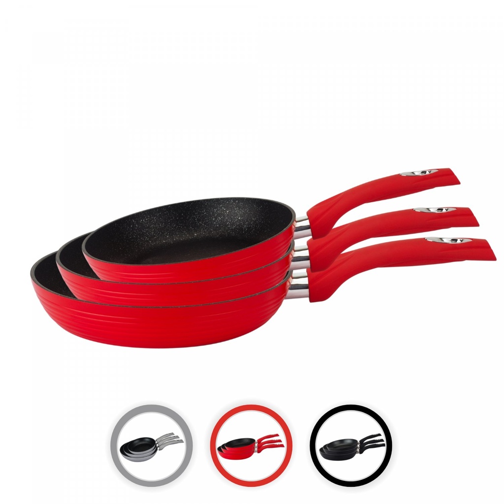 Royalty Line RL-FM3F: Marble Coating Forged Aluminum 3 Pieces Fry Pan Set