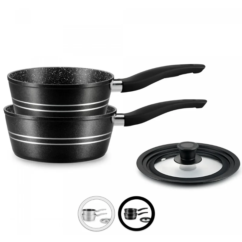Royalty Line RL-FS2M: 3 Pieces Saucepan Set with Marble Coating