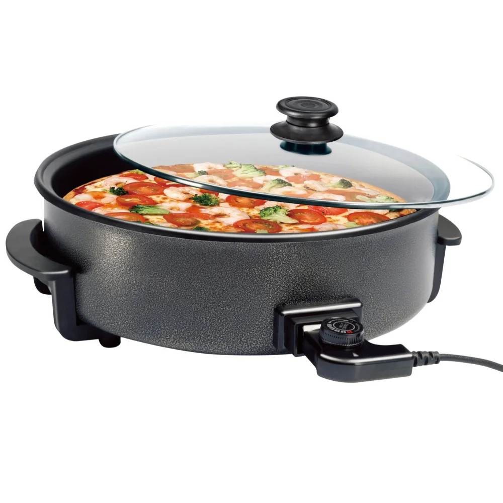 Just Perfecto JP-EPZP42 : Poêle à Pizza Électrique Multifonction avec Couvercle en Verre - 42 cm, 1500 W