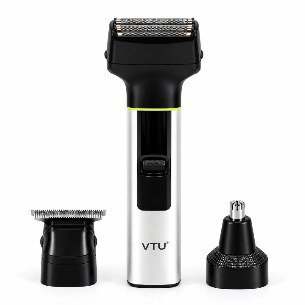 VTU VT-8017: Professional 3-in-1 Men’s Grooming Kit – Magnetic Heads, Foil Shaver, Nose Trimmer & Hair Trimmer