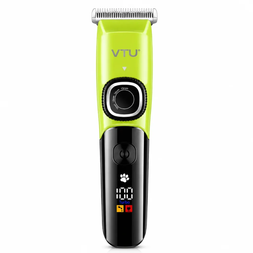 VTU VT-8016: Tosatrice professionale ricaricabile per animali domestici con lama di taglio regolabile e display LCD – Verde